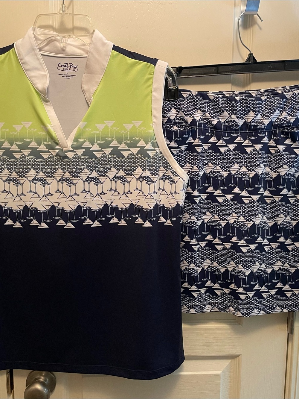 Coral Bay Navy & Lime Sleeveless V-Neck Polo Tank with Matching Skorts Golf Set